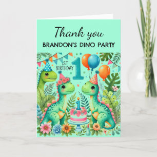 Dinosaur 1st Birthday Party Boy Dino Cute Letterpress Thank You Card