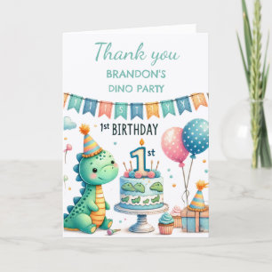 Dinosaur 1st Birthday Party Boy Dino Cute Letterpress Thank You Card