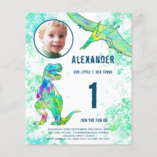 Dinosaur 1st Birthday Party Budget Flyer