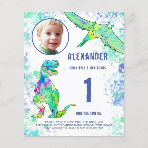 Dinosaur 1st Birthday Party Budget Flyer