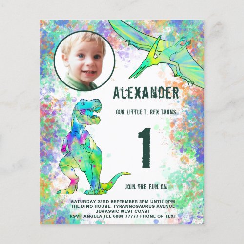 Dinosaur 1st Birthday Party Budget Flyer