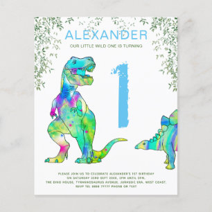 Dinosaur 1st Birthday Party budget invitation Flyer