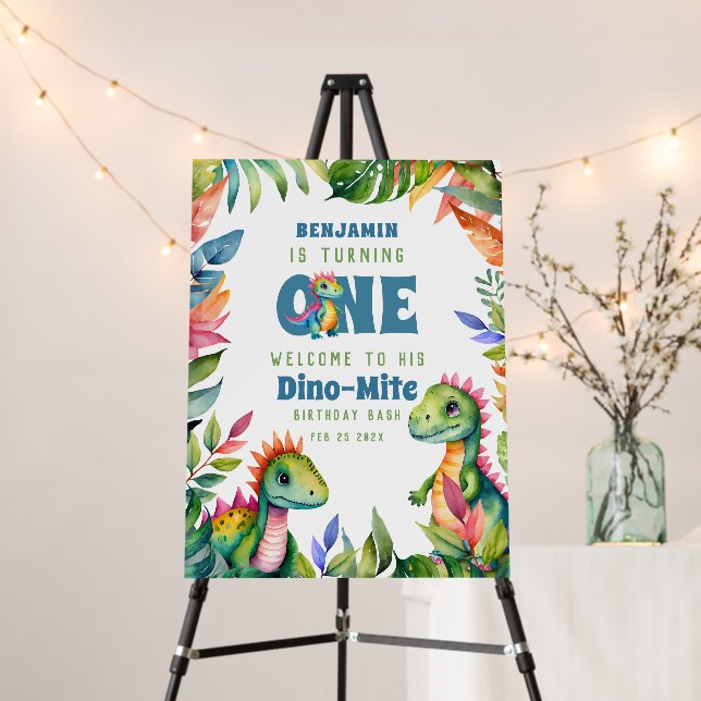 Dinosaur 1st Birthday Party Cute Baby Boy Welcome Foam Board (In Situ (Stand))