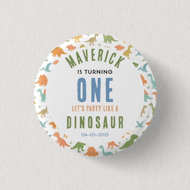 Dinosaur 1st Birthday Party | Cute Prehistoric  Button (Front)