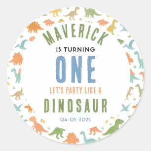 Dinosaur 1st Birthday Party Cute Prehistoric Classic Round Sticker