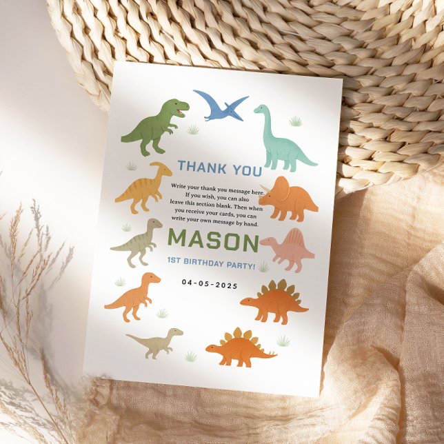 Dinosaur 1st Birthday Party | Cute Prehistoric Kid Thank You Card (Dinosaur 1st Birthday Party | Cute Prehistoric thank you card
)