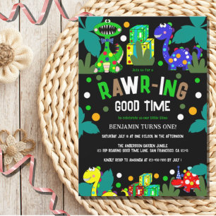 Dinosaur 1st Birthday Party Invitation