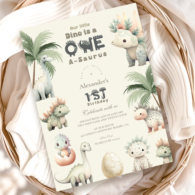 Dinosaur 1st Birthday Party Invitation (Creator Uploaded)