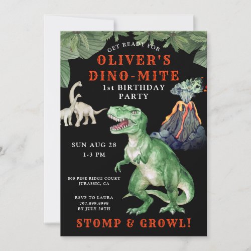 Dinosaur 1st Birthday Party Invitation