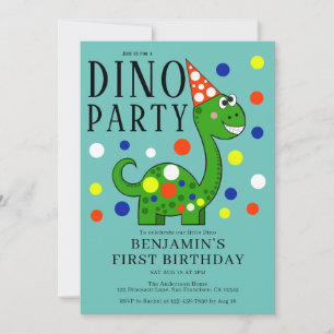 Dinosaur 1st Birthday Party Invitation