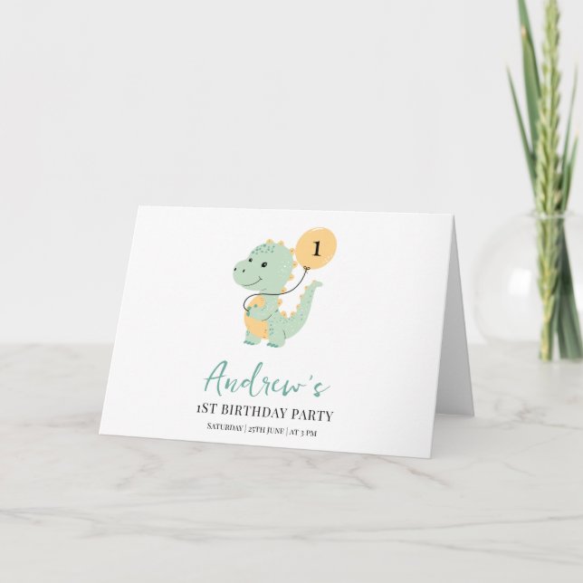 Dinosaur 1st Birthday Party, Minimalist T rex  Thank You Card (Front)