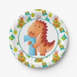 Dinosaur 1st Birthday Party Paper Plates