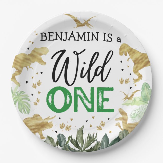 Dinosaur 1st Birthday Party Paper Plates (Front)