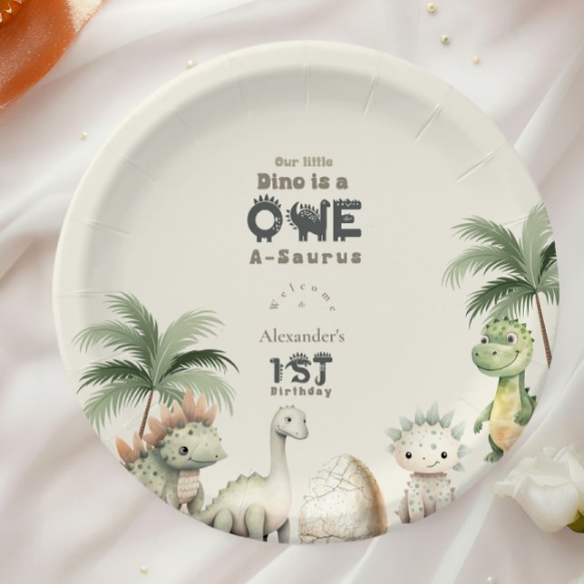 Dinosaur 1st Birthday Party Paper Plates (Creator Uploaded)