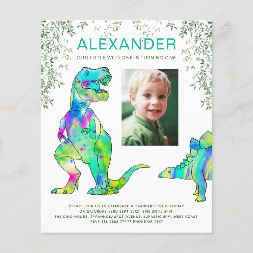 Dinosaur 1st Birthday Party Photo Budget Flyer