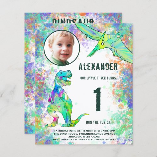 Dinosaur 1st Birthday Party Photo Watercolor