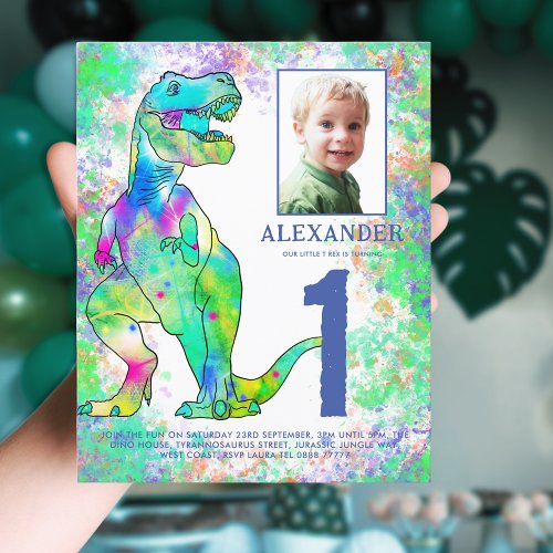 Dinosaur 1st Birthday Party Photo Watercolor