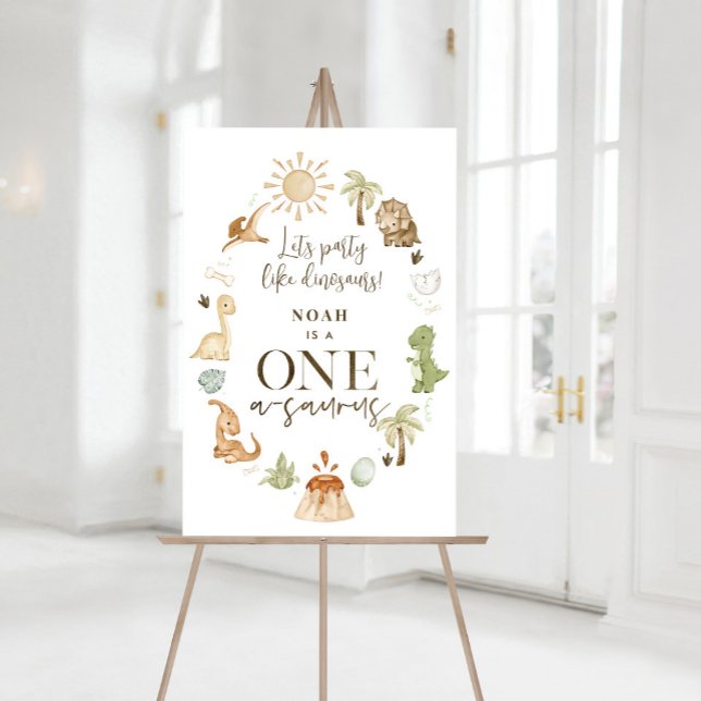 Dinosaur 1st Birthday Party Sign (Dinosaur 1st Birthday Welcome Sign)