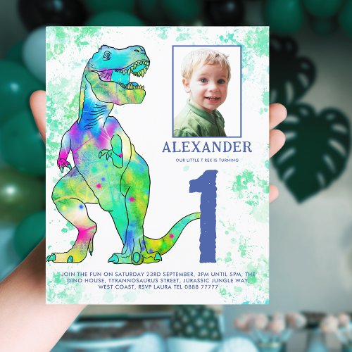 Dinosaur 1st Birthday Party Watercolor Photo 