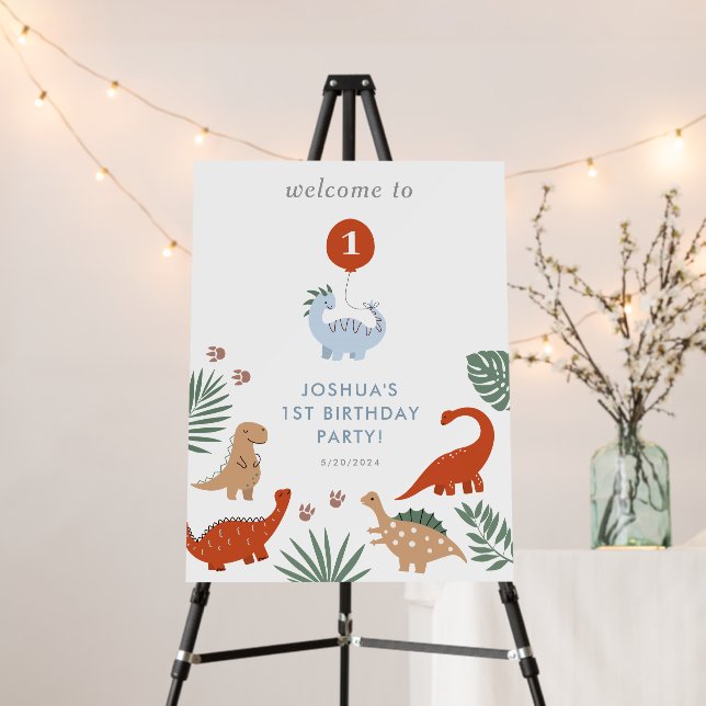 Dinosaur 1st Birthday Party Welcome Sign (In Situ (Stand))