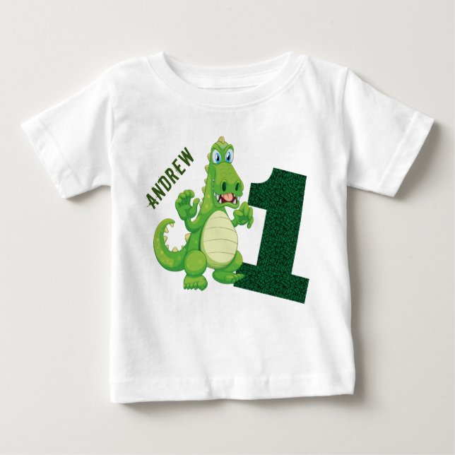 Dinosaur 1st Birthday Personalized Baby T-Shirt (Front)