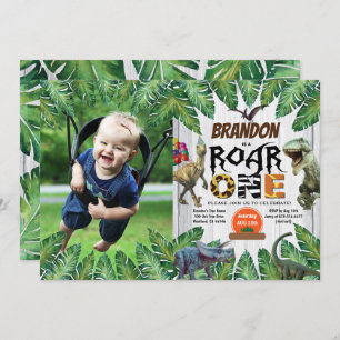 Dinosaur 1st birthday photo invitation jurassic