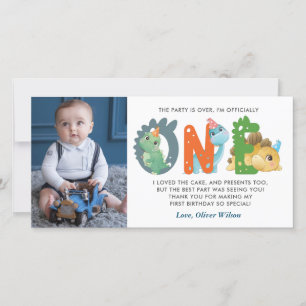 Dinosaur 1st Birthday Thank You  Card