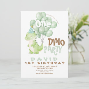Dinosaur 1st Birthday Watercolor Balloons Invitation