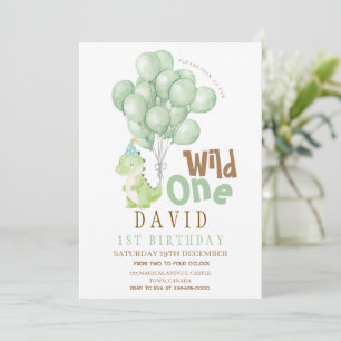 Dinosaur 1st Birthday Watercolor Invitation