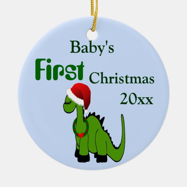 Dinosaur 1st Christmas Ceramic Ornament (Front)