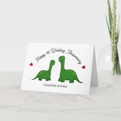 Dinosaur 1st wedding anniversary husband  wife card