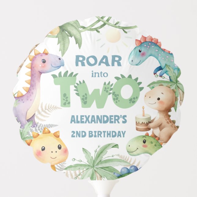 Dinosaur 2nd Birthday Boy Cute Dino Balloon (Front)