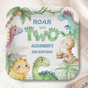 Dinosaur 2nd Birthday Boy Jurassic Dino Paper Plates