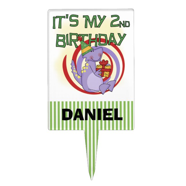 Dinosaur 2nd Birthday Cake Topper (Front)