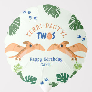 Dinosaur 2nd Birthday Funny Green Pterodactyl  Balloon