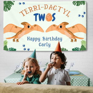 Dinosaur 2nd Birthday Funny Green Pterodactyl Banner