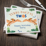 Dinosaur 2nd Birthday Funny Green Pterodactyl  Napkins<br><div class="desc">Celebrate your kid's second year of life with this cool pterodactyl birthday party napkins. These funny dinosaur napkins have green blue and orange color scheme and safari theme. Perfect for your little one's wild ride through the terrible twos. Personalize it with your event details. Unisex design for a boy or...</div>