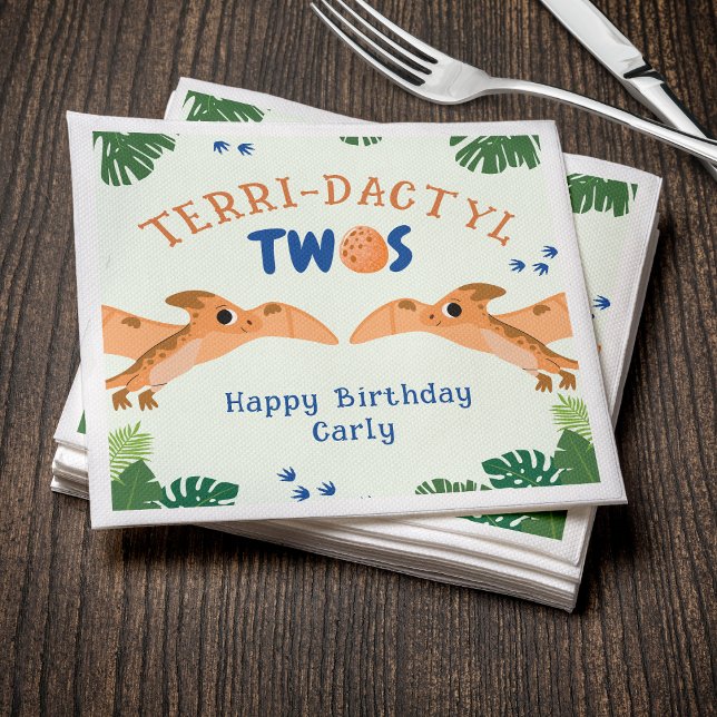 Dinosaur 2nd Birthday Funny Green Pterodactyl  Napkins (Dinosaur 2nd Birthday Funny Green Pterodactyl Napkins
)