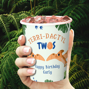 Dinosaur 2nd Birthday Funny Green Pterodactyl Paper Cups