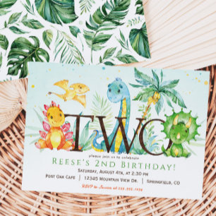 Dinosaur 2nd Birthday Invitation