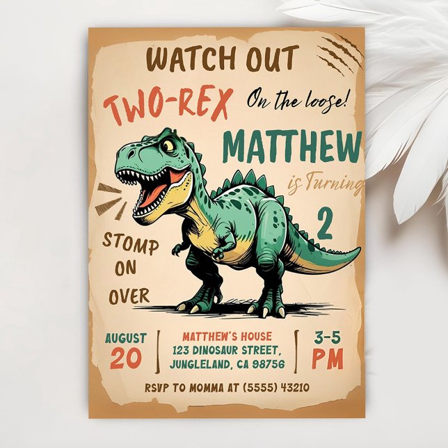Dinosaur 2nd Birthday Invitation, Two Rex Birthday Invitation (Creator Uploaded)