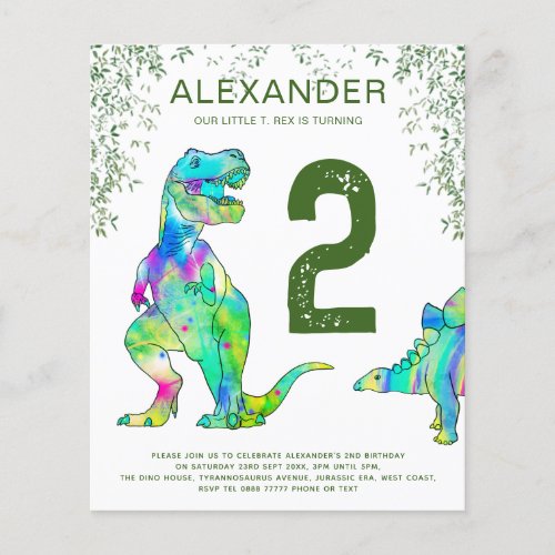 Dinosaur 2nd Birthday Party budget Flyer