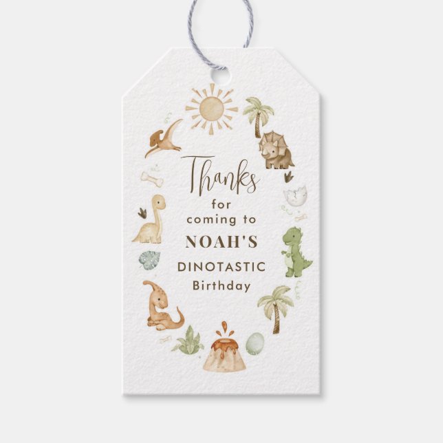 Dinosaur 2nd Birthday Party Favor Tag (Front)