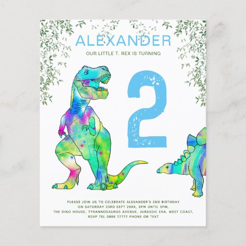 Dinosaur 2nd Birthday Party Flyer