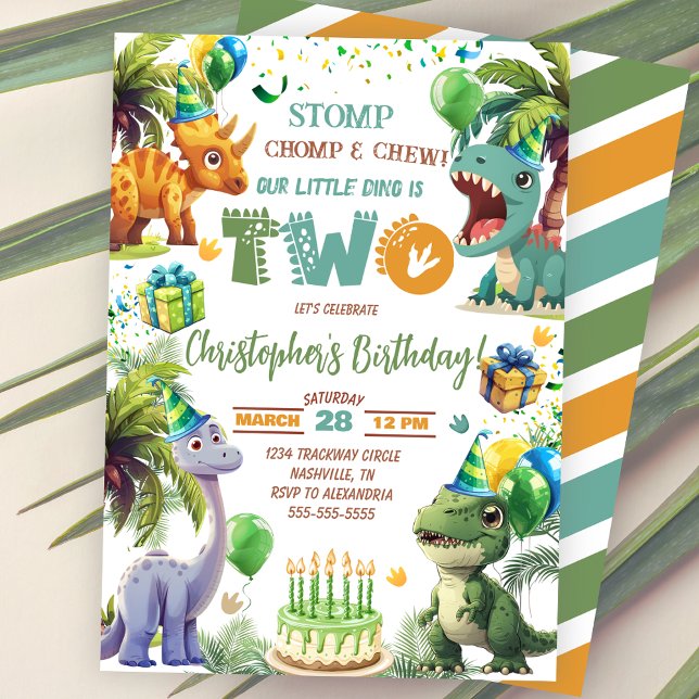 Dinosaur 2nd Birthday Party Invitation (Dinosaur 2nd Birthday Party Invitation)