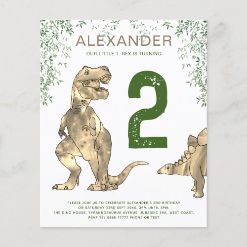 Dinosaur 2nd Birthday Party jungle budget Flyer