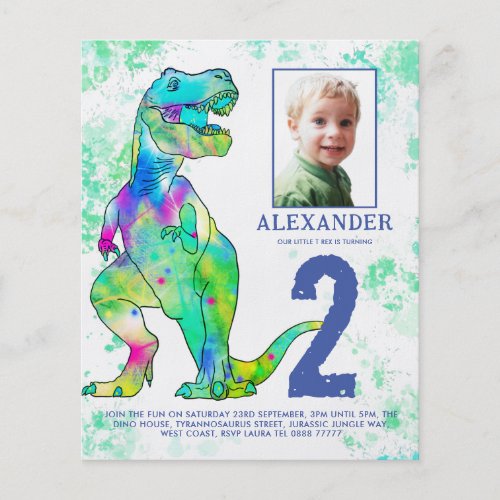 Dinosaur 2nd Birthday Party Photo Budget Flyer