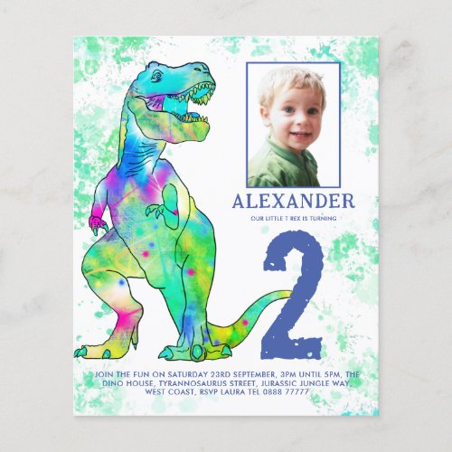 Dinosaur 2nd Birthday Party Photo Budget Flyer