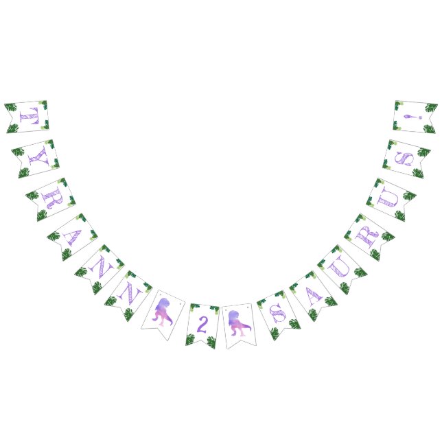Dinosaur 2nd Birthday Purple Tyrannosaurus Rex Bunting Flags (All)