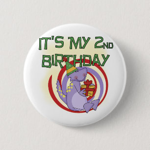 Dinosaur 2nd Birthday Tshirts and Gifts Button